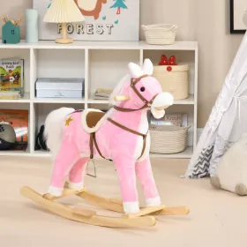 Plush Pink Rocking Horse with Sounds, Saddle & Soft Plush Body