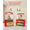 2‑in‑1 Wooden Puppet Theater & Grocery Store Playset with Curtains & Chalkboard
