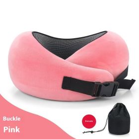 Soft Memory Foam Travel Neck Pillow U Shape Adjustable Support Comfortably Sleeping On Plane Car Office Noon Break (Option: Pink Buckle)