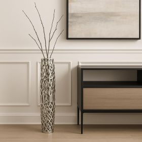 Twigs Aluminum Cylinder Floor Vase – Modern Sculptural Statement | Multiple Sizes & Finishes (Color: Silver, Size: 47" H x 9" W x 9" D)