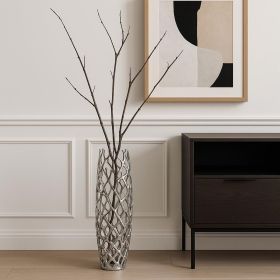 Twigs Aluminum Cylinder Floor Vase – Modern Sculptural Statement | Multiple Sizes & Finishes (Color: Silver, Size: 40" H x 9" W x 9" D)