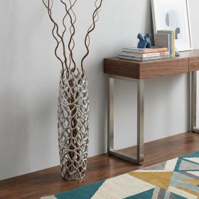 Twigs Aluminum Cylinder Floor Vase – Modern Sculptural Statement | Multiple Sizes & Finishes (Color: Silver, Size: 32" H x 9" W x 9" D)