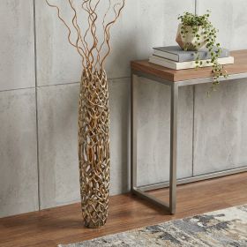 Twigs Aluminum Cylinder Floor Vase – Modern Sculptural Statement | Multiple Sizes & Finishes (Color: Gold, Size: 47" H x 9" W x 9" D)