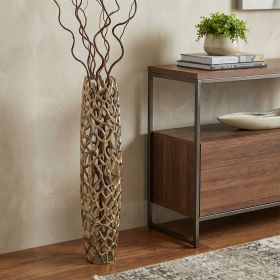 Twigs Aluminum Cylinder Floor Vase – Modern Sculptural Statement | Multiple Sizes & Finishes (Color: Gold, Size: 40" H x 9" W x 9" D)