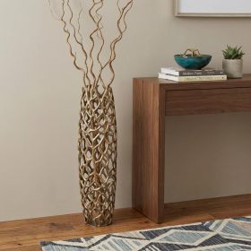 Twigs Aluminum Cylinder Floor Vase – Modern Sculptural Statement | Multiple Sizes & Finishes (Color: Gold, Size: 32" H x 9" W x 9" D)
