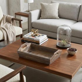 Handcrafted Wood Serving Tray With Side Handles – Tapered Rectangular (Color: Dark Brown)