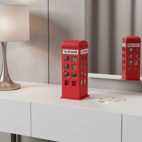 12" Faux Leather Telephone Booth Jewelry Box (Color: Red)