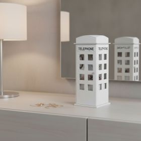 12" Faux Leather Telephone Booth Jewelry Box (Color: White)