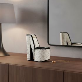 9" Velvet High Heel Jewelry Box (Varies Black, Gold, Glitter, White Script Leopard: Black, White And Gold Script Postcard)