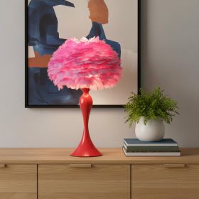 Glam Pink Feather Table Lamp (Color: Red Base)