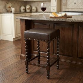 Black and Espresso Faux Leather Backless Bar & Counter Height Chair (Size: 24" Counter Height)
