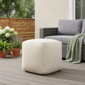 18" Polyester Cube Outdoor Pouf Ottoman – Modern Indoor/Outdoor Accent (Color: Beige)