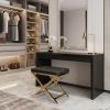 21" Charcoal Faux Leather Vanity Chair – Modern X-Base | Gold or Silver