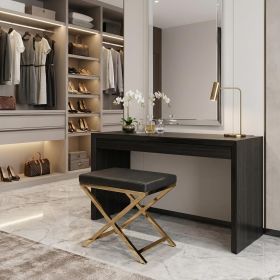 21" Charcoal Faux Leather Vanity Chair – Modern X-Base | Gold or Silver (Color: Charcoal & Gold)