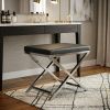 21" Charcoal Faux Leather Vanity Chair – Modern X-Base | Gold or Silver