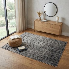 Gray & Black Abstract Power Loom Area Rug – Modern Contemporary Accent | Multiple Sizes (Size: 4' × 6')