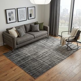 Gray & Black Abstract Power Loom Area Rug – Modern Contemporary Accent | Multiple Sizes (Size: 5' × 8')