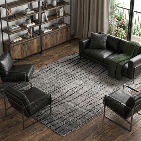 Gray & Black Abstract Power Loom Area Rug – Modern Contemporary Accent | Multiple Sizes (Size: 7' × 10')