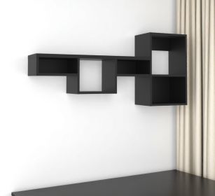 Wood Wall Mounted Cubby Shelf – Modern Storage Accent (Color: Black)