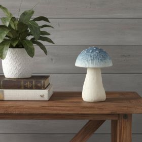 Cast Iron Mushroom Tabletop Sculpture – Rustic Boho Accent (Color: Blue & Off-White)
