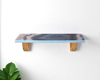 Blue & Natural Wood Agate Pattern Wall Mount Shelf (24" or 36") (Size: 36")