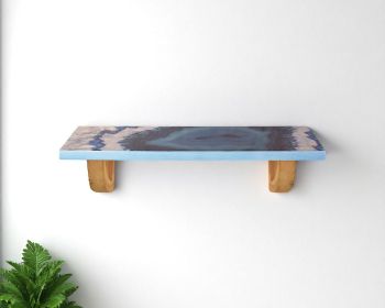 Blue & Natural Wood Agate Pattern Wall Mount Shelf (24" or 36") (Size: 24")