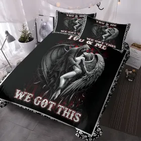 3PCS Soft And Comfortable Death And Angel Print Duvet Cover Set For Bedroom And Guest Room - Includes 1 Duvet Cover And 2 Pillowcases All Season (Option: Full-Black)