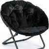 33" Faux Fur Folding Lounge Chair – Modern Tufted Saucer Accent Seating
