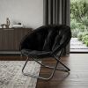 33" Faux Fur Folding Lounge Chair – Modern Tufted Saucer Accent Seating
