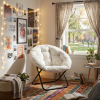 33" Faux Fur Folding Lounge Chair – Modern Tufted Saucer Accent Seating