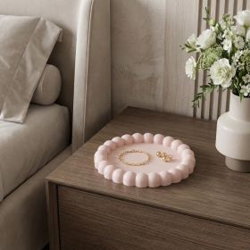 Resin Marbleized Round Trinket Tray – Handmade Decorative Catchall (Color: Pale Pink)