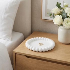 Resin Marbleized Round Trinket Tray – Handmade Decorative Catchall (Color: White)