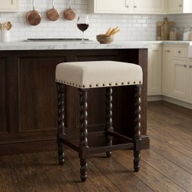Cream and Espresso Fabric Backless Bar & Counter Height Chair (Size: 24" Counter Height)