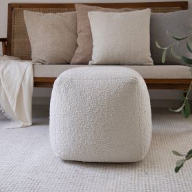 18" Polyester Cube Outdoor Pouf Ottoman – Modern Indoor/Outdoor Accent (Color: Ivory White)