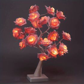 17.7" LED Rose Tree Table Lamp – Pink or White | USB Powered Decorative Accent (Color: Pink)