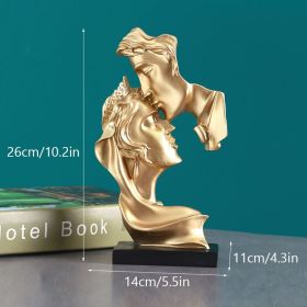 26cm Resin Couple Mask Statue – Kissing Lovers Romantic Desktop Art Decor (Color: Couple Mask Golden)