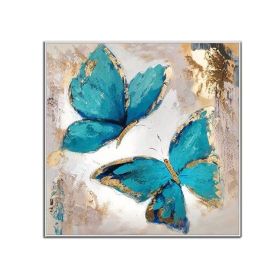 100% Handmade Abstract Oil Painting Top Selling Wall Art Modern Minimalist Blue Color Butterfly Picture Canvas Home Decor For Living Room No Frame (Size: 150x150cm)