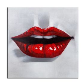 100% Hand Painted  Abstract Oil Painting Wall Art Modern Minimalist Red Lips Fashion Picture Canvas Home Decor For Living Room Bedroom No Frame (Size: 90x90cm)