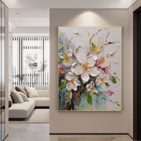 Hand Painted Oil Painting Abstract Original Flower Oil Painting On Canvas Large Wall Art Original White Floral Painting Floral Custom Painting Living (Style: 01, Size: 50x70cm)
