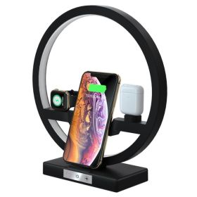 3-in-1 Wireless Charging Desk Lamp – LED Light, Phone Charger & Device Stand (Socket Standard: us, Color: Black)
