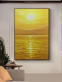 Custom Abstract Decorative Canvas Wall Art Handmade Seascape Oil Painting Modern Living Room Bedroom Porch Hotel Hanging Picture (Size: 75x150cm)