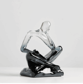 Resin Abstract Sculpture, Meditation & Reading Posture, Modern Home Decor Decor for Desk/Shelf (Color: Thinking - Grey Gradient)