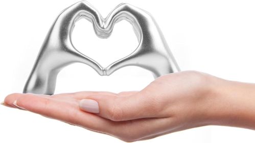 Small Heart Hands Sculpture Decor for Living Room Bedroom Bookshelf Coffe Table and Office Display, Love Finger Statue Modern Aesthetic Home Decor (Color: Silver)