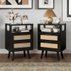Set of 2 with 2 Drawers, 15.4" Modern Storage Bedside Table with Golden Metal Handles, Wooden End Table for Bedroom