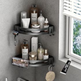 Shower Corner Shelf Caddy 2 Pack shower Organizer Corner No Drill Shower Storage Rust Proof Bathroom Corner Wall Shelf shampoo holder Silver (Color: black)