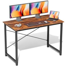 Computer Office Desk for Small Spaces, Writing Gaming Work Desk Modern Kids Study Table with Storage Bag & Headphone Hook (Color: 44Inch/Brown)