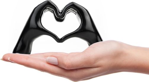 Small Heart Hands Sculpture Decor for Living Room Bedroom Bookshelf Coffe Table and Office Display, Love Finger Statue Modern Aesthetic Home Decor (Color: black)