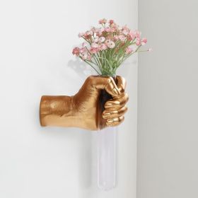 Gold Wall Sculptures, Hand Vases Home Decor, Wall Mount Art Sculpture, Unique Wall Art Statue, Funky Flower Vase Decorations (Color: Gold)