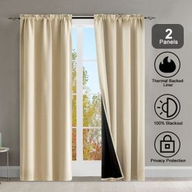 Polyester Rod Pocket Thermal Insulated Coated Lining 52 in. W x 84 in. L Indoor Blackout Curtains (Set of 2) (Color: Beige)