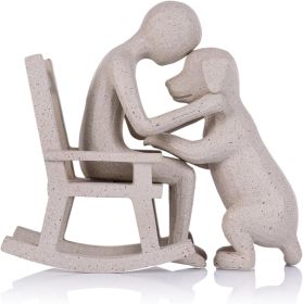 Man & Dog Memorial Figurine – Black or Sandstone | Sentimental Tribute Sculpture (Color: Sandstone)